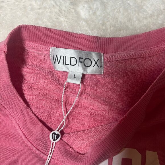Wildfox Pink Crewneck Sweatshirt with Graphic Text Print‎ – Women’s Large NWT - Picture 3 of 7